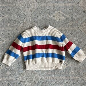 Petit Bateau Cream Knit Sweater with Blue and red stripes